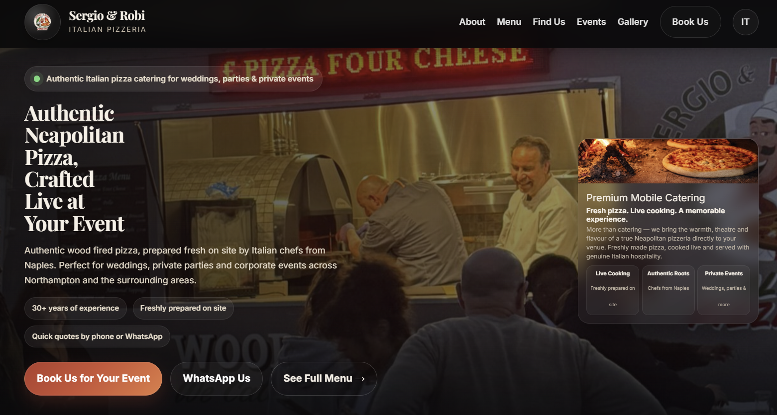 Website design for Italian catering business in the UK