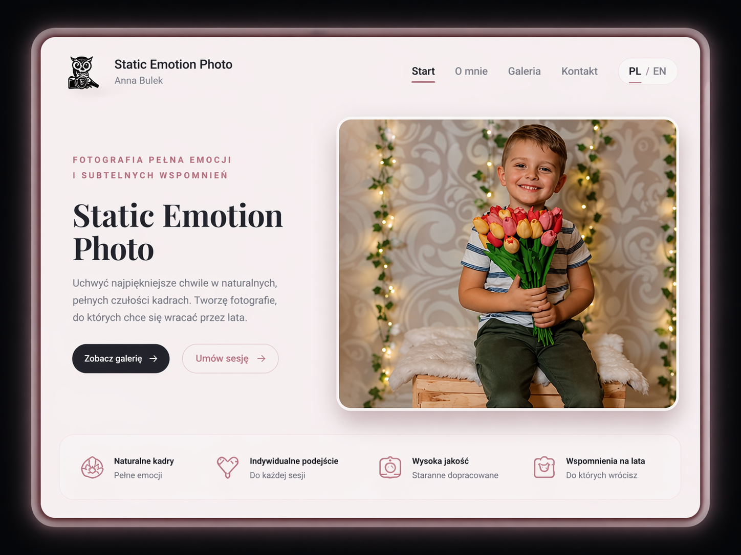 Static Emotion photography website design by BJ Studio